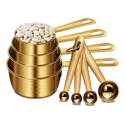 Gold measuring cups and spoons